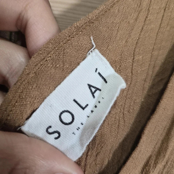 Solai The Label Dress Womens Size Large Tiered Mini Plunging V-Neck Camel Brown - Picture 5 of 9